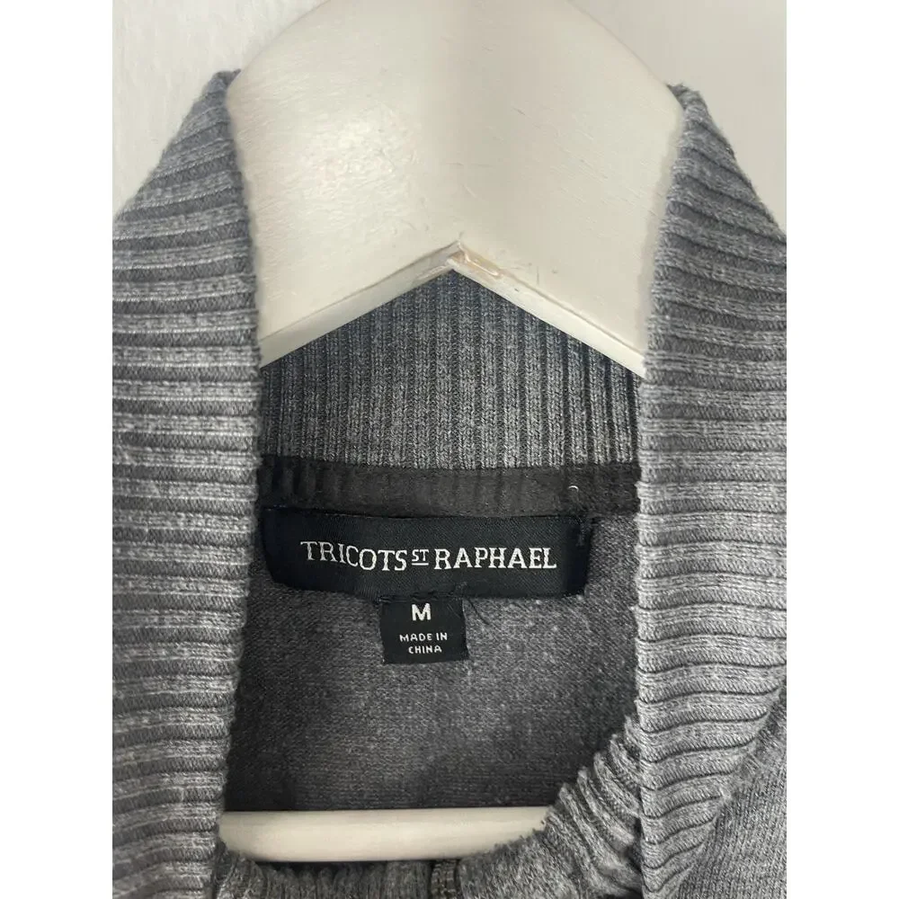 Tricots St Raphael Sweater Mens Medium Gray Pullover Quarter Zip Knit N331